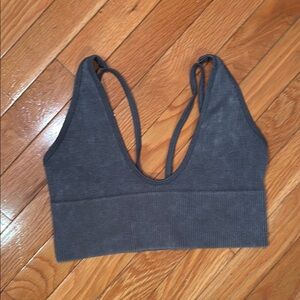 Forever 21 Gray Sports Bra Ribbed Deep V Design